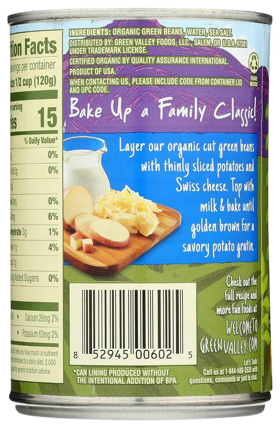 Green Valley Organic Cut Green Beans – Clean Three-Ingredient Side for Family Dinner Tables, 14.5 oz Can