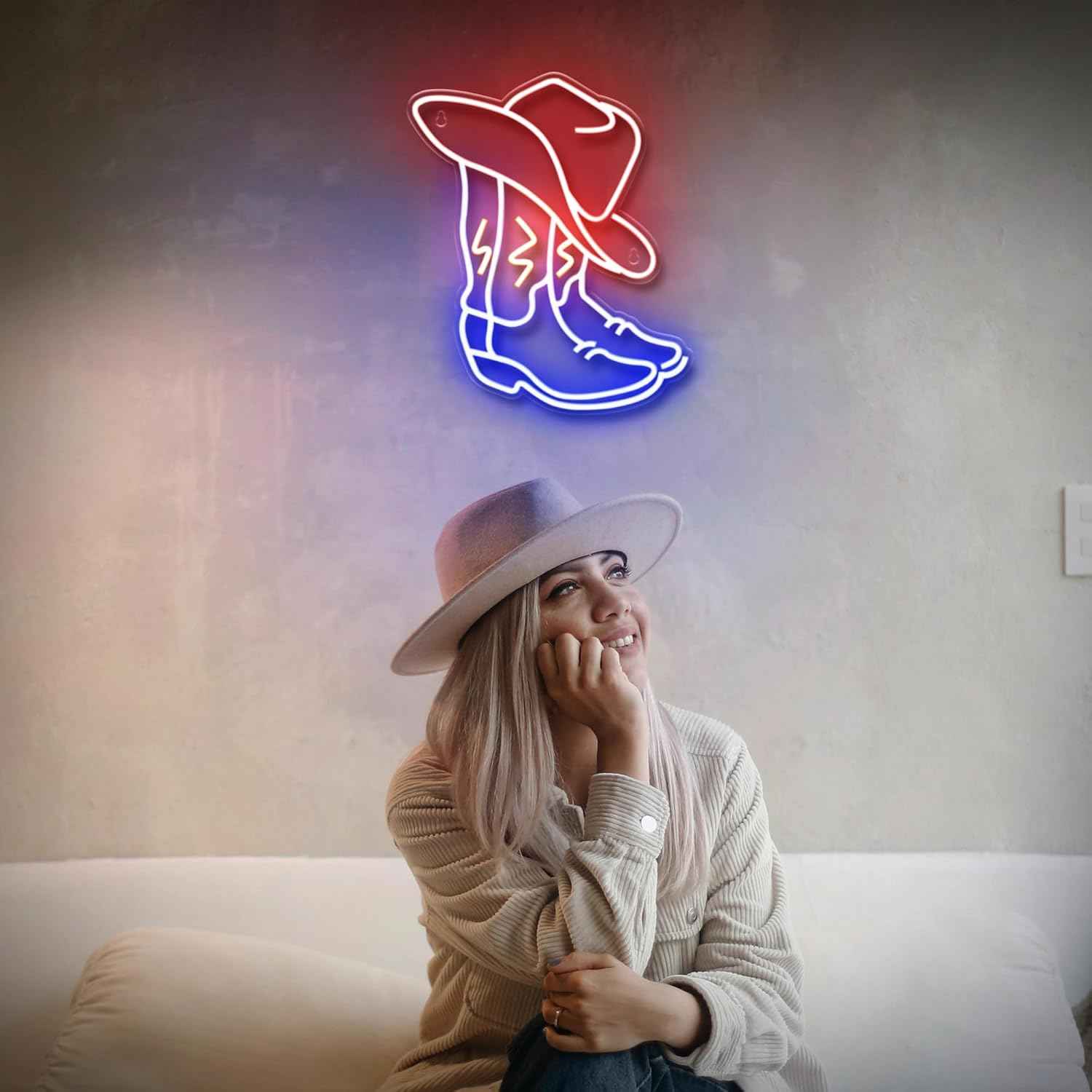 Kavaas Cowboy Boot Neon Sign – Western Birthday Gift for Him and Her, Western-Themed Home Bar and Man Cave Decor Light