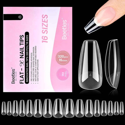 Beetles Gel Nail Tips Flat-X – Clean Coffin Press-On Nails for Intentional Beauty Routines, 16 Pre-Numbered Sizes for a Fuss-Free Custom Fit