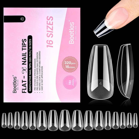 Beetles Gel Nail Tips Flat-X – Clean Coffin Press-On Nails for Intentional Beauty Routines, 16 Pre-Numbered Sizes for a Fuss-Free Custom Fit