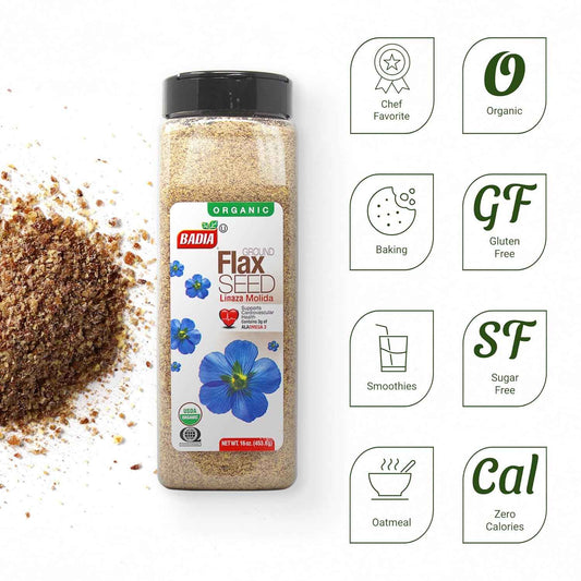 Badia Organic Ground Flax Seed, 16 oz – USDA Certified Organic Non-GMO Single-Ingredient Superfood Free of Pesticides and Additives