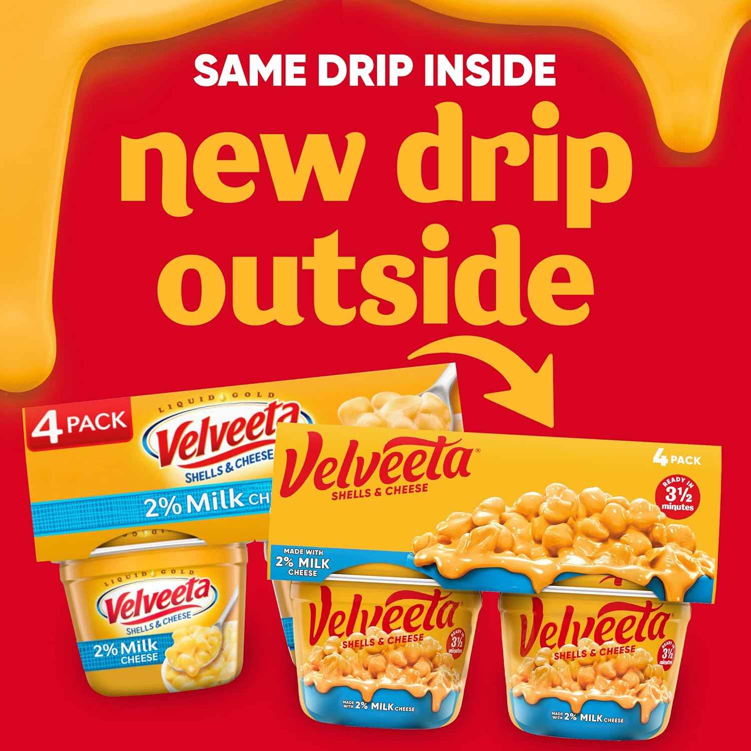 Velveeta Shells & Cheese Microwaveable Cups – Road Trip Pantry Meal with Only Water and a Microwave, 2.19 oz 4-Pack