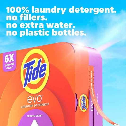 Tide evo Spring Blast Fiber Tiles Laundry Detergent for Clutter-Free Laundry Room Storage, Pre-Measured 42 Tiles
