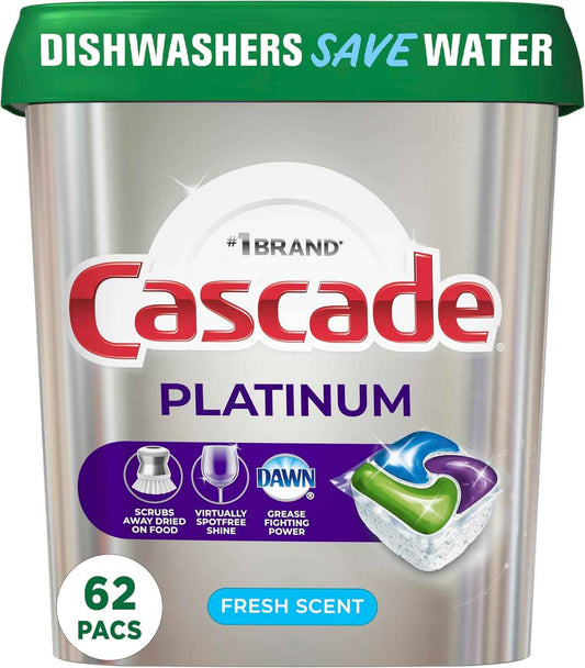 Cascade Platinum Dishwasher Pods for Family Kitchens, Child-Safe Single-Dose ActionPacs