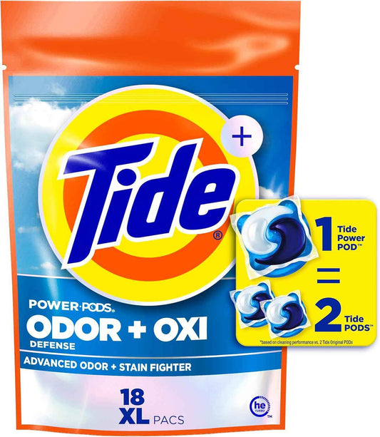 Tide Odor Defense + Oxi Laundry Detergent Pacs for Busy Home Offices, Heavy Cold-Water Loads in One Drop