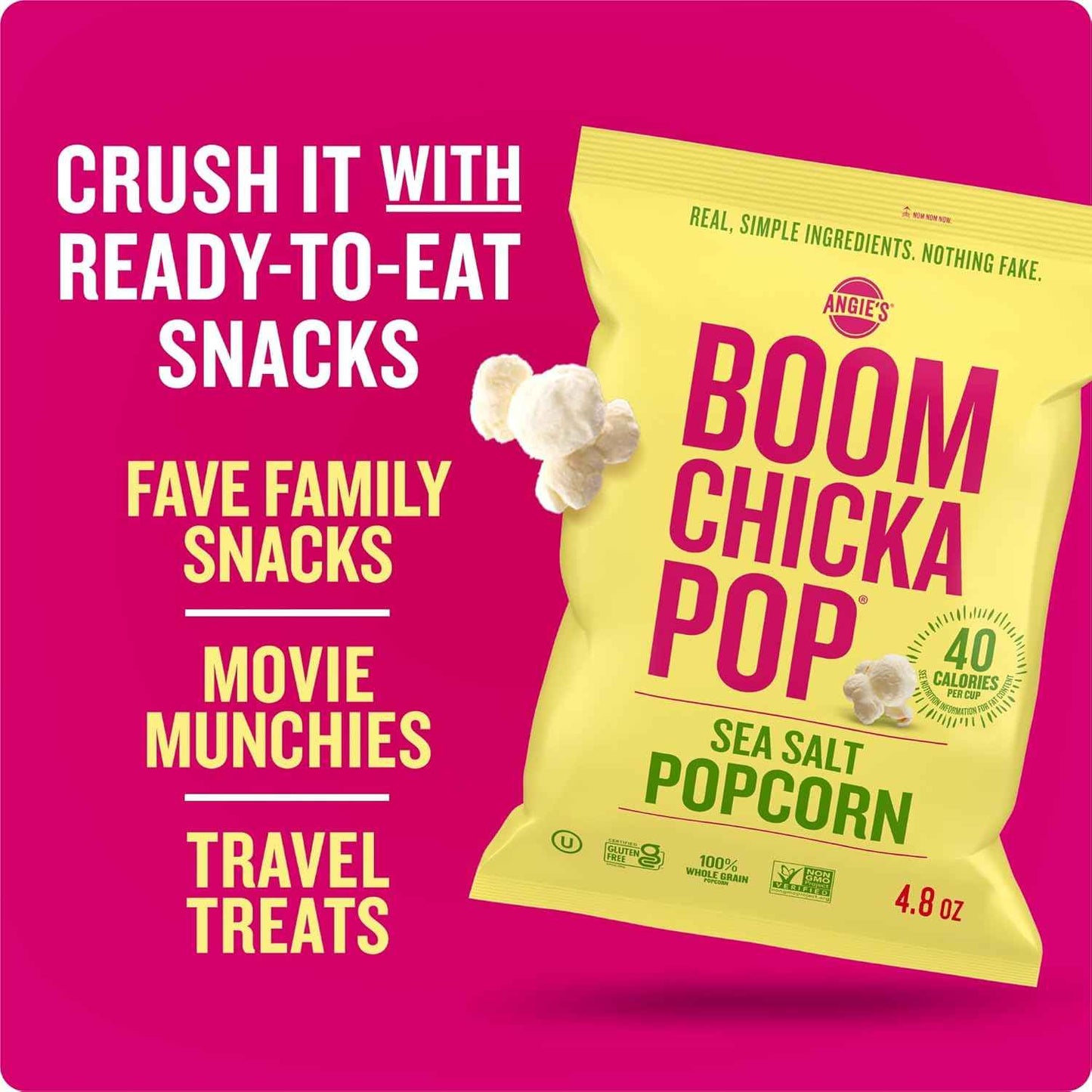 Angie's BOOMCHICKAPOP Sea Salt Popcorn – Healthy Snack Care Package Gift for Friends and Coworkers