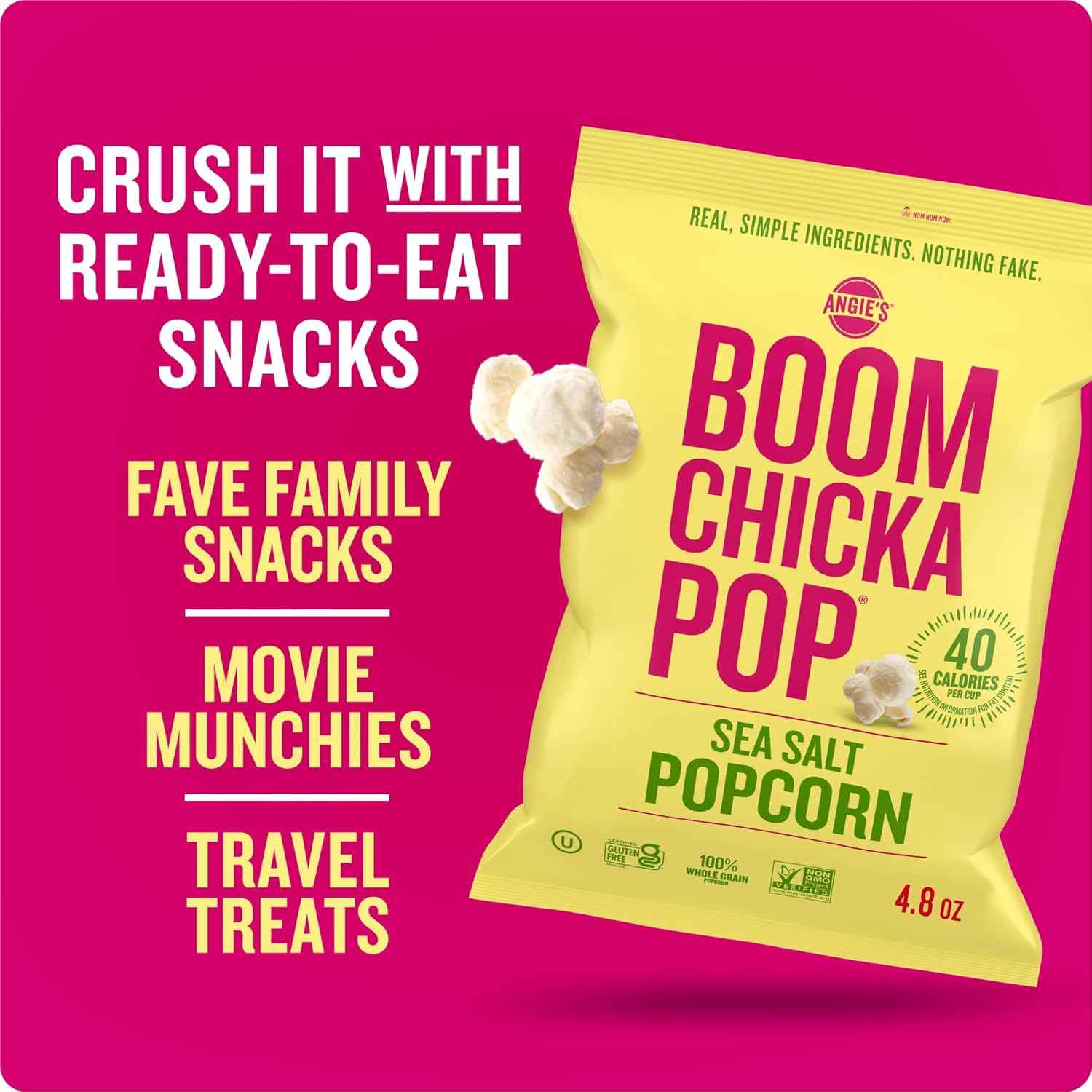 Angie's BOOMCHICKAPOP Sea Salt Popcorn – Healthy Snack Care Package Gift for Friends and Coworkers