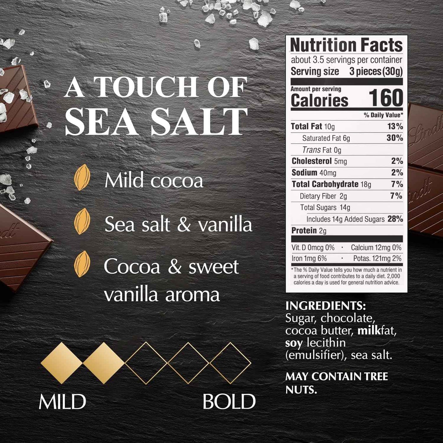 Lindt Excellence Sea Salt Bar 12-Pack – Premium Birthday Gift for Her, Elegant Dark Chocolate Present
