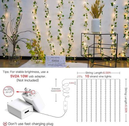 suddus Vine Fairy Lights – Thoughtful Birthday Gift for Her, Pre-Lit Ivy Curtain with 8 Modes and Auto Timer