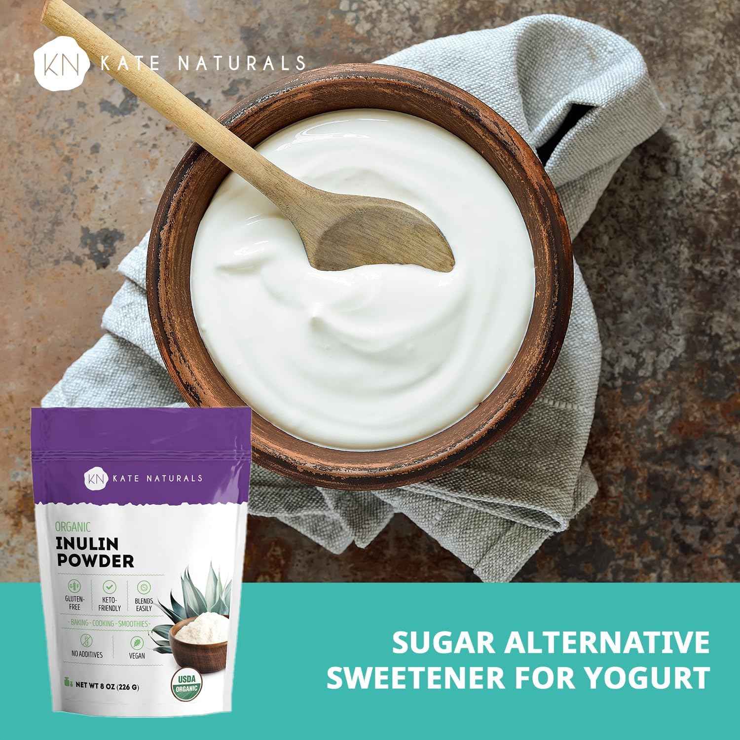 Kate Naturals Organic Agave Inulin Powder – Gentle Prebiotic Fiber for Smoothies, Yogurt & Mindful Wellness Routine