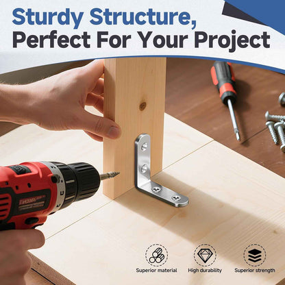 SleekFix L Bracket Corner Brace Set - Heavy-Duty 20 Pack for Sturdy Home Office Desks, Workstation Shelves and Study Corner Builds