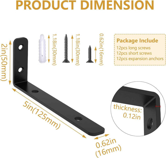 LSK Heavy-Duty L Brackets for Floating Shelves — DIY Woodworking & Garage Storage Build Kit, 6-Pack, Black