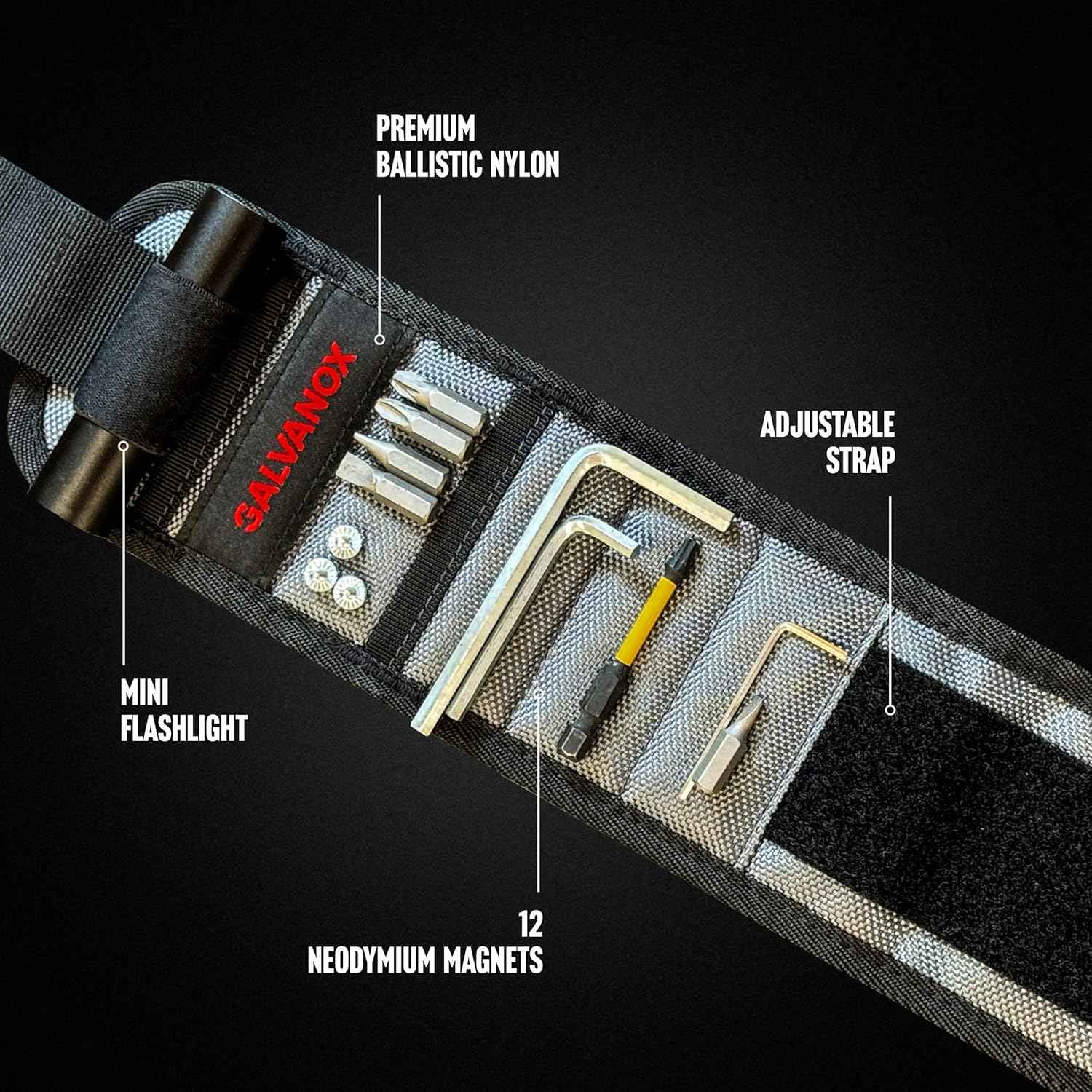 Galvanox LED Magnetic Wristband - Rugged Tool Holder for Camping Setups and Job Site Crawl Spaces