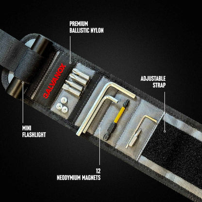 Galvanox LED Magnetic Wristband - Rugged Tool Holder for Camping Setups and Job Site Crawl Spaces