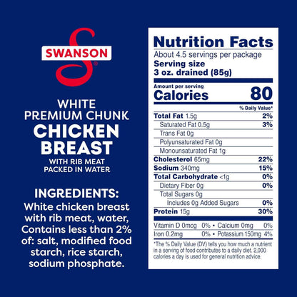 Swanson White Premium Chunk Chicken Breast in Water 12.5 oz Pack of 2 – Single-Ingredient Pantry Staple for Intentional Kitchens