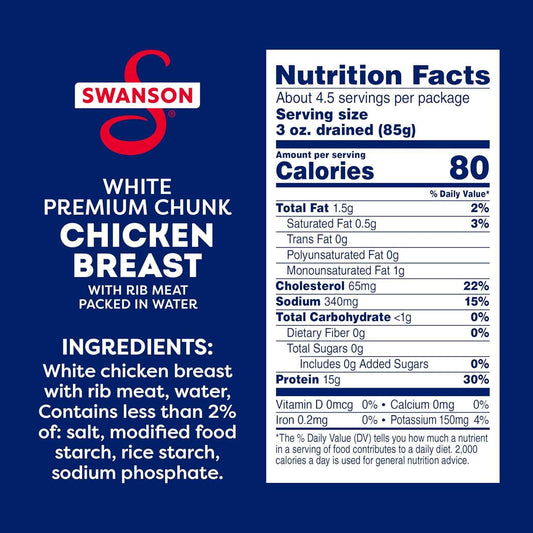 Swanson White Premium Chunk Chicken Breast in Water 12.5 oz Pack of 2 – Single-Ingredient Pantry Staple for Intentional Kitchens