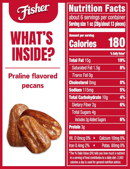 Fisher Praline Pecans, 5.5 oz Pouch (2-Pack) — Ready-to-Give Christmas and Valentine's Day Gourmet Snack Gift