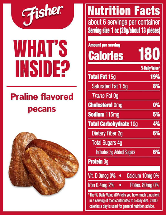 Fisher Praline Pecans, 5.5 oz Pouch (2-Pack) — Ready-to-Give Christmas and Valentine's Day Gourmet Snack Gift