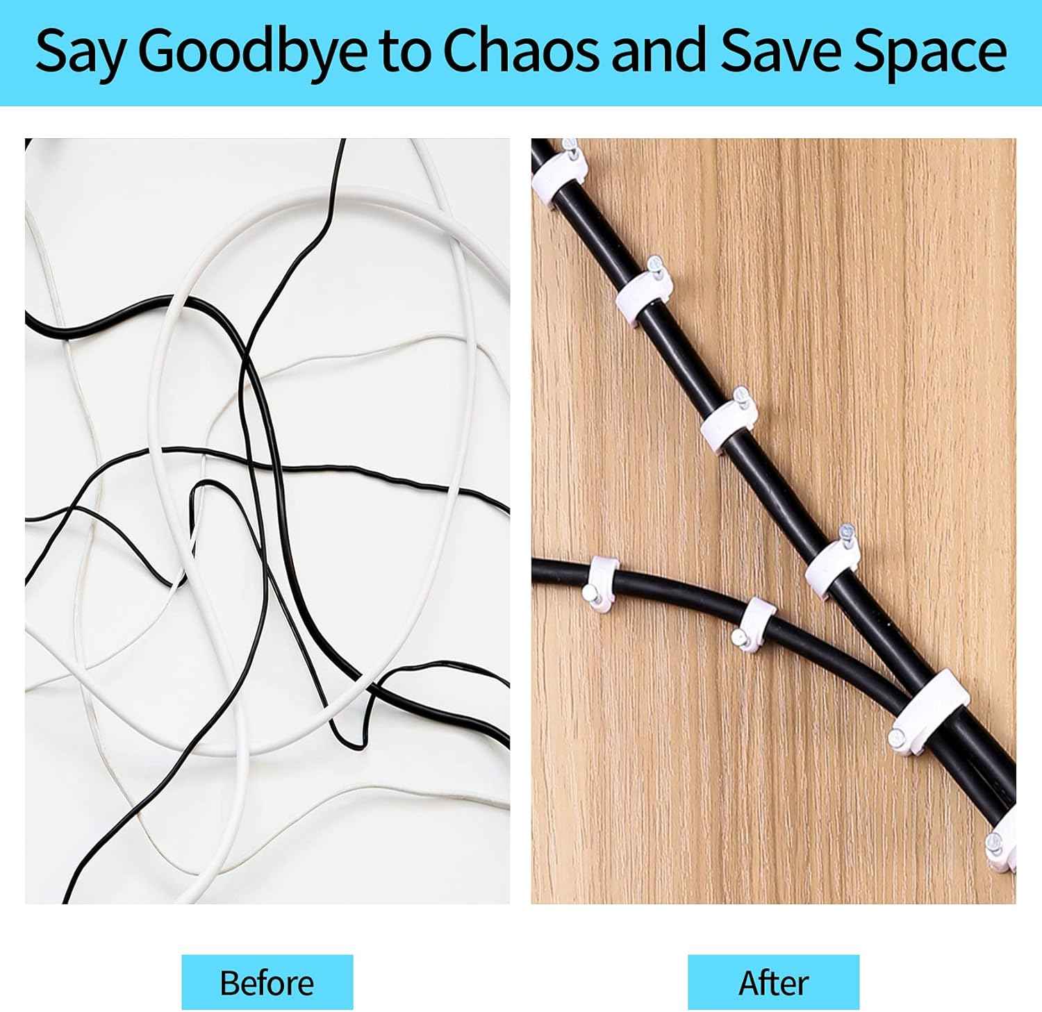 Cable Clips – Nursery and Playroom Child-Safe Cord Organizer, 400-Piece White Wire Clips with Steel Nails