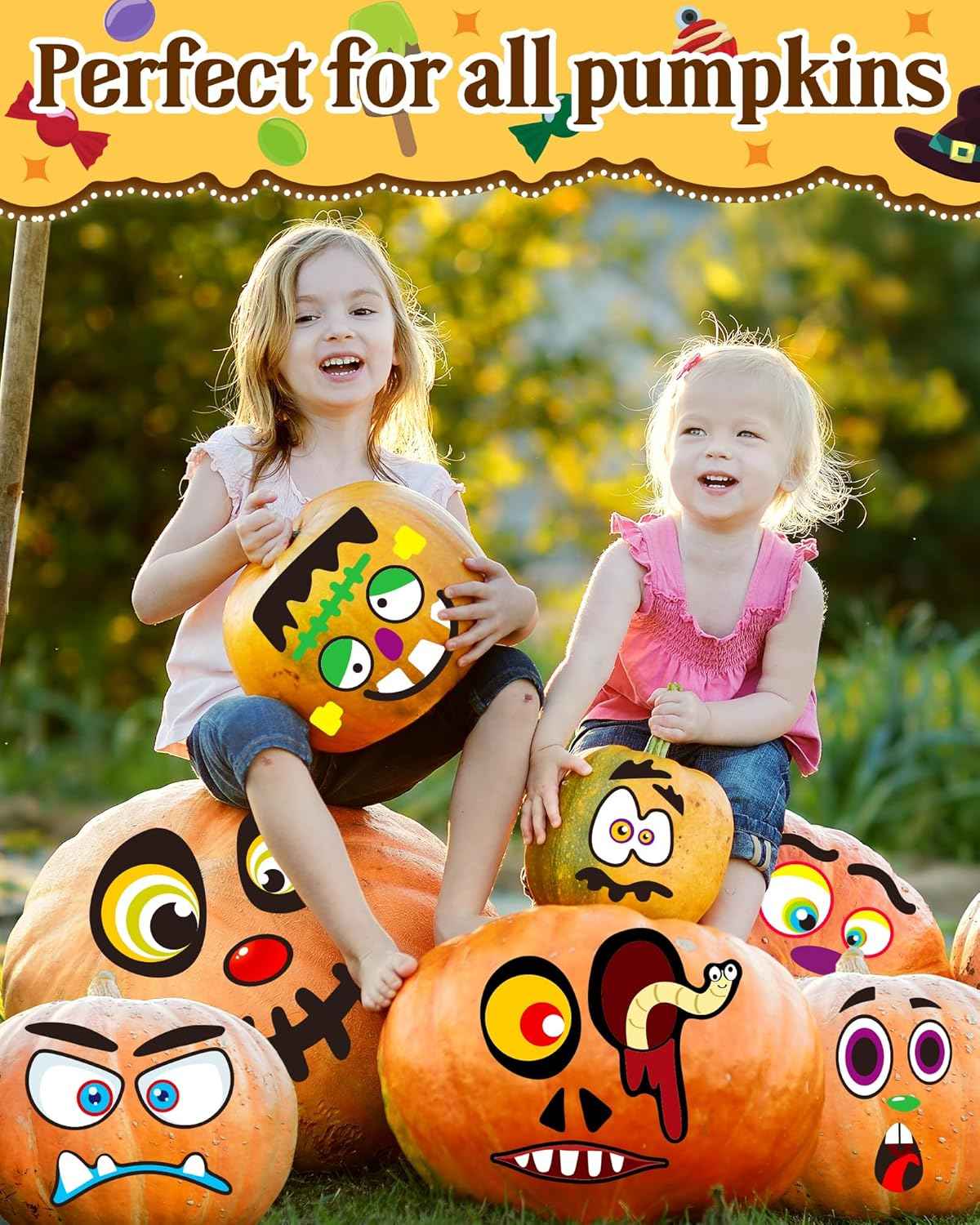 Greingways Reusable Pumpkin Face Stickers for Children, Mess-Free Halloween Craft Activity for Kitchen Table and Kids' Room Art Projects