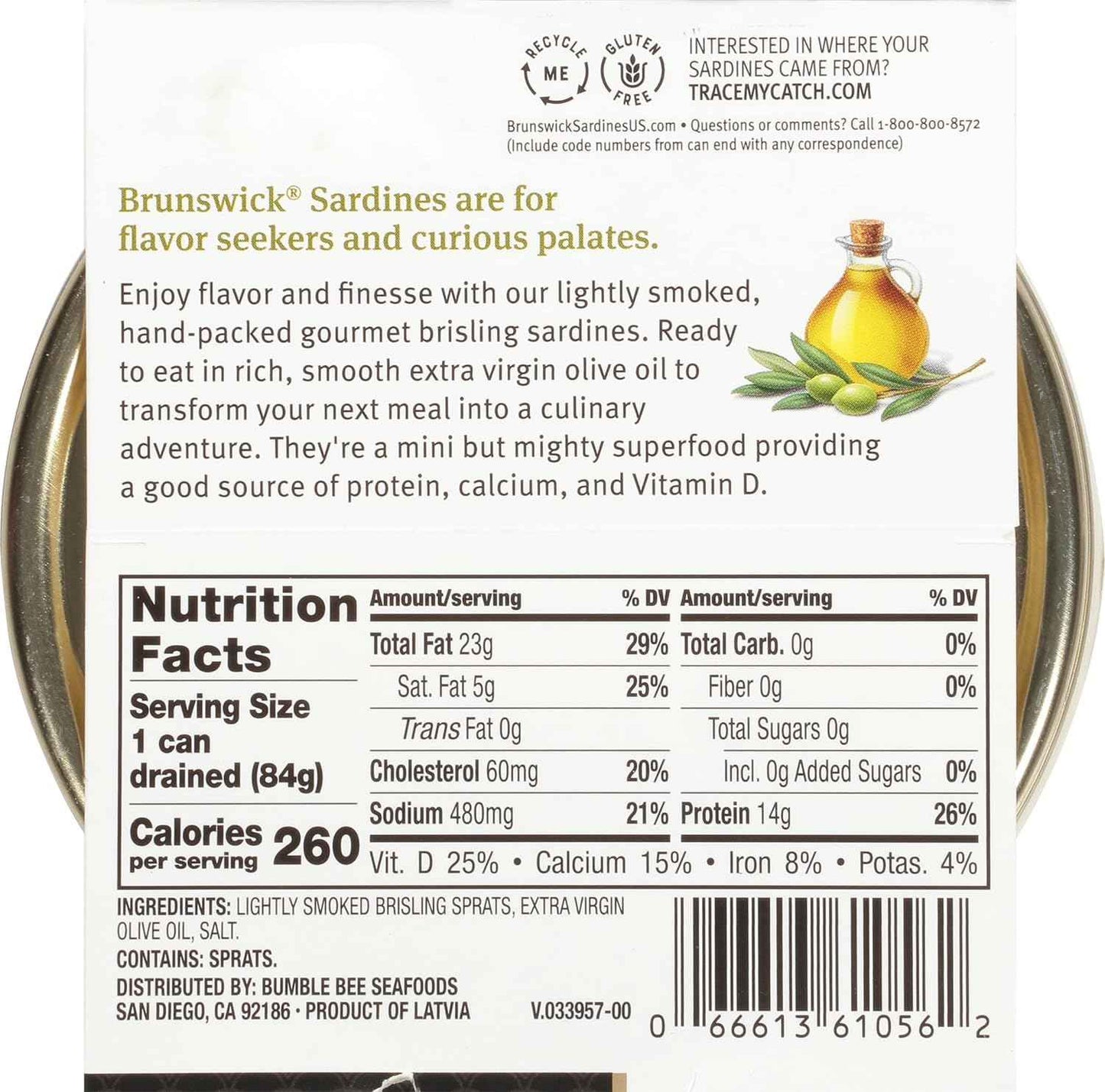 Brunswick Smoked Brisling Sardines in EVOO – Clean Eating Snack for Low-Carb and Mediterranean Wellness Diets