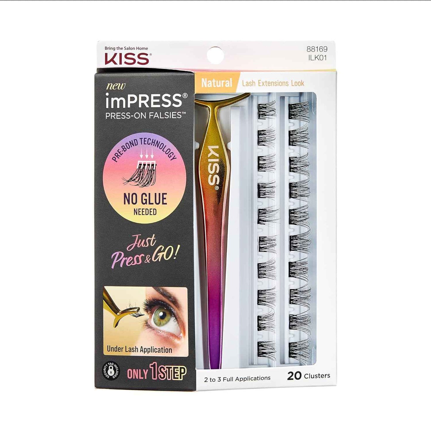 KISS imPRESS Falsies Self-Adhesive Lash Clusters – Sensitive-Eye Safe Press-On Eyelashes, No Glue Irritation