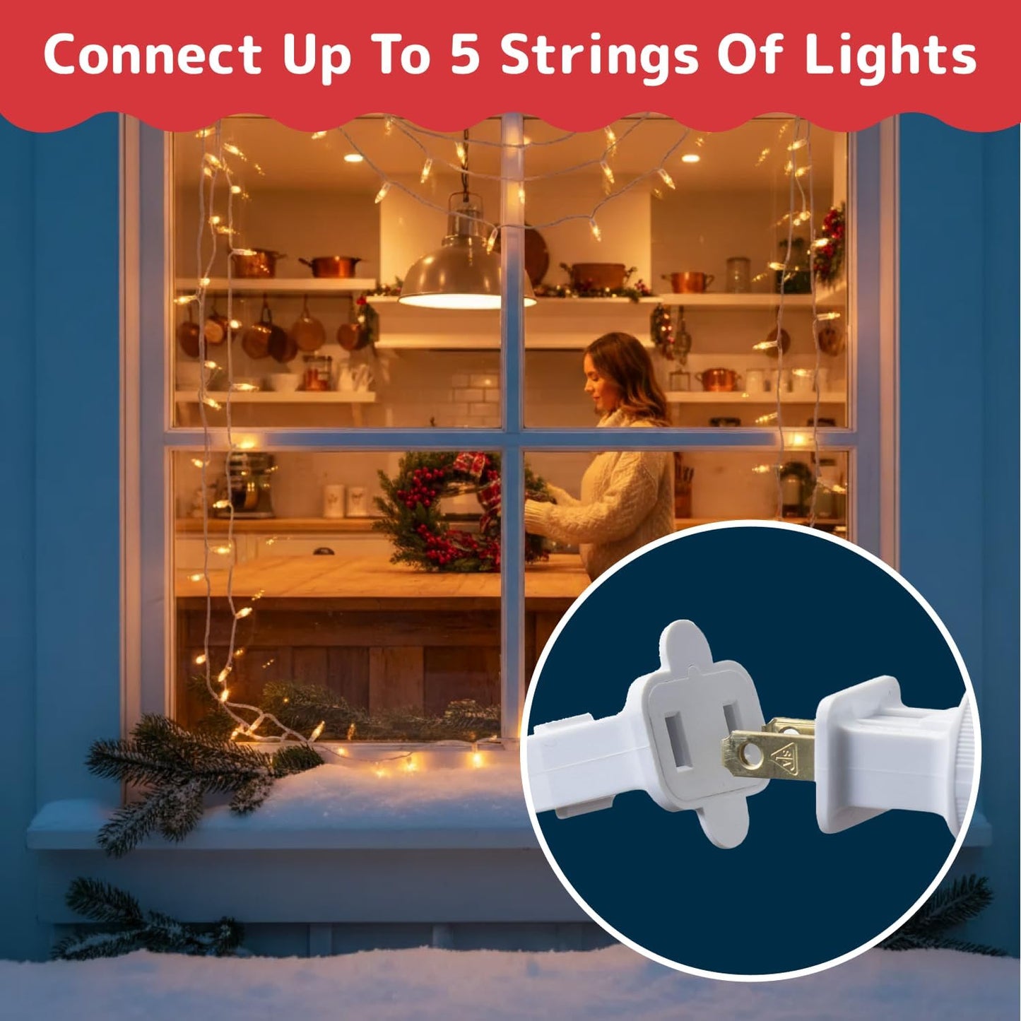 PREXTEX 10 Ft Outdoor String Lights for Patio, Porch Railing, and Fence Line Holiday Curb Appeal, 50 Count Connectable