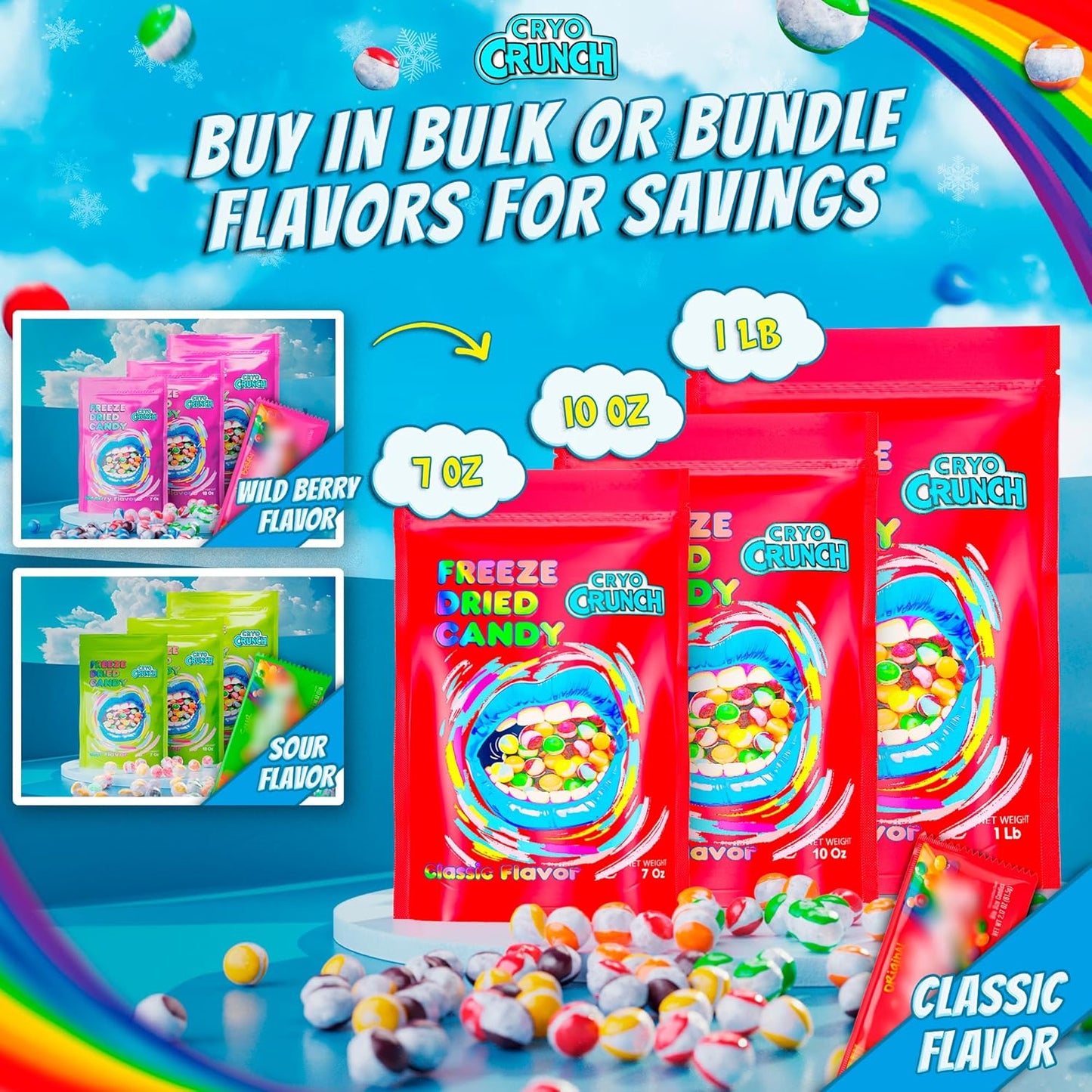 Primary Colors Candy Freeze Dried Candy 10oz Pantry-Stable Sweets - Work-From-Home Mindful Crunch Snack for Stressful Afternoons