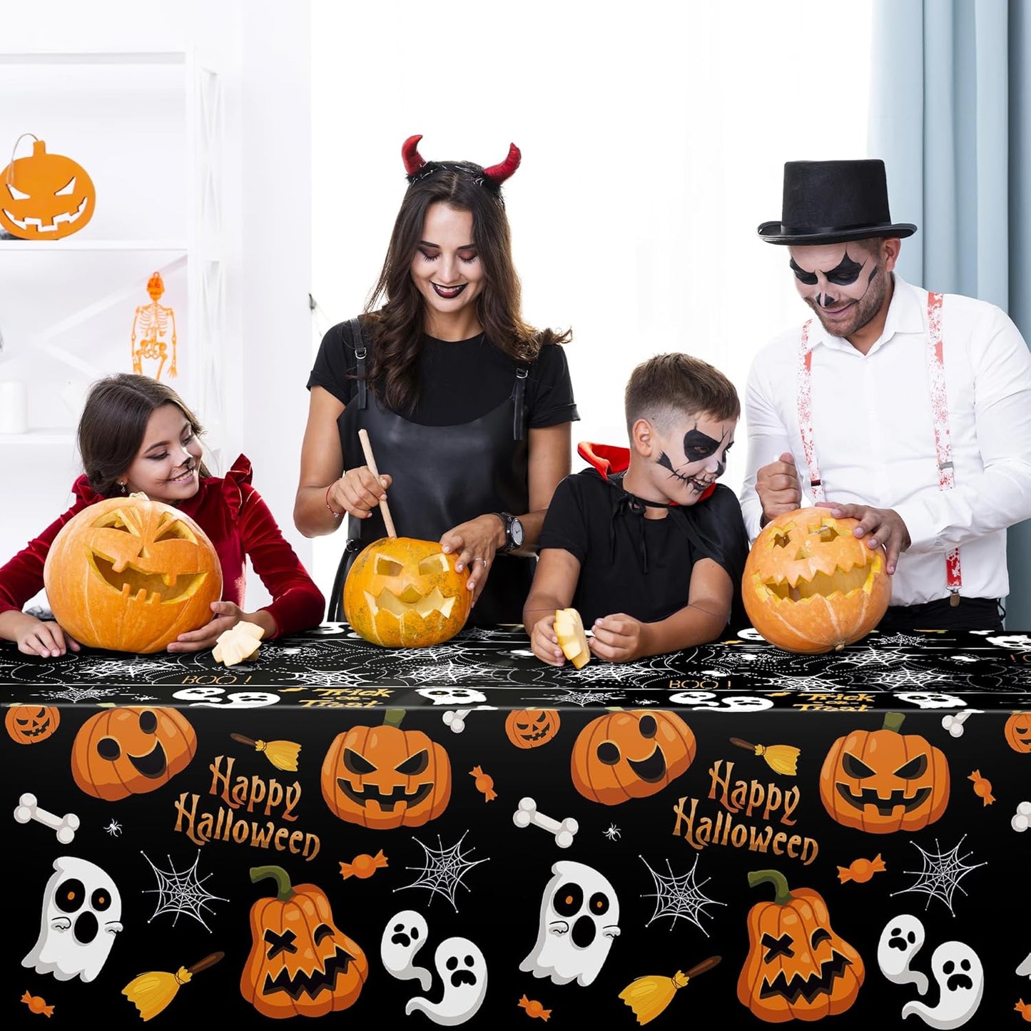 printed halloween patterns featuring pumpkins, skeletons, and bats