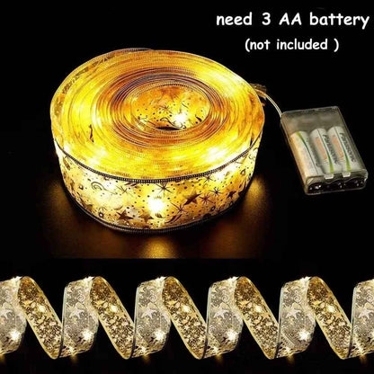 ANJAYLIA Ribbon Lights for Christmas Tree – Thoughtful Holiday Gift for Mom, 32ft Pre-Lit Gold LED Garland for Her Home