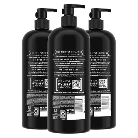TRESemmé Rich Moisture Hydrating Shampoo 3 Count for Dry Hair Hyaluronic Acid Self Care Ritual 28 Fl Oz