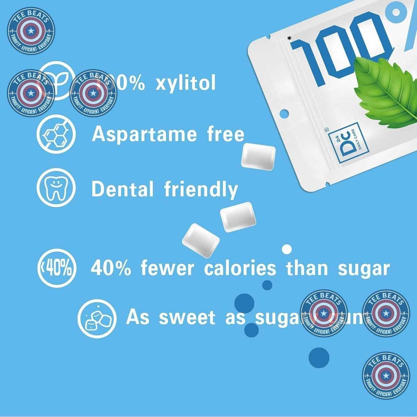 DC24 DAILY CARE 100% Xylitol Gum – Resealable Travel Pack Chewing Gum for Camping and Hiking
