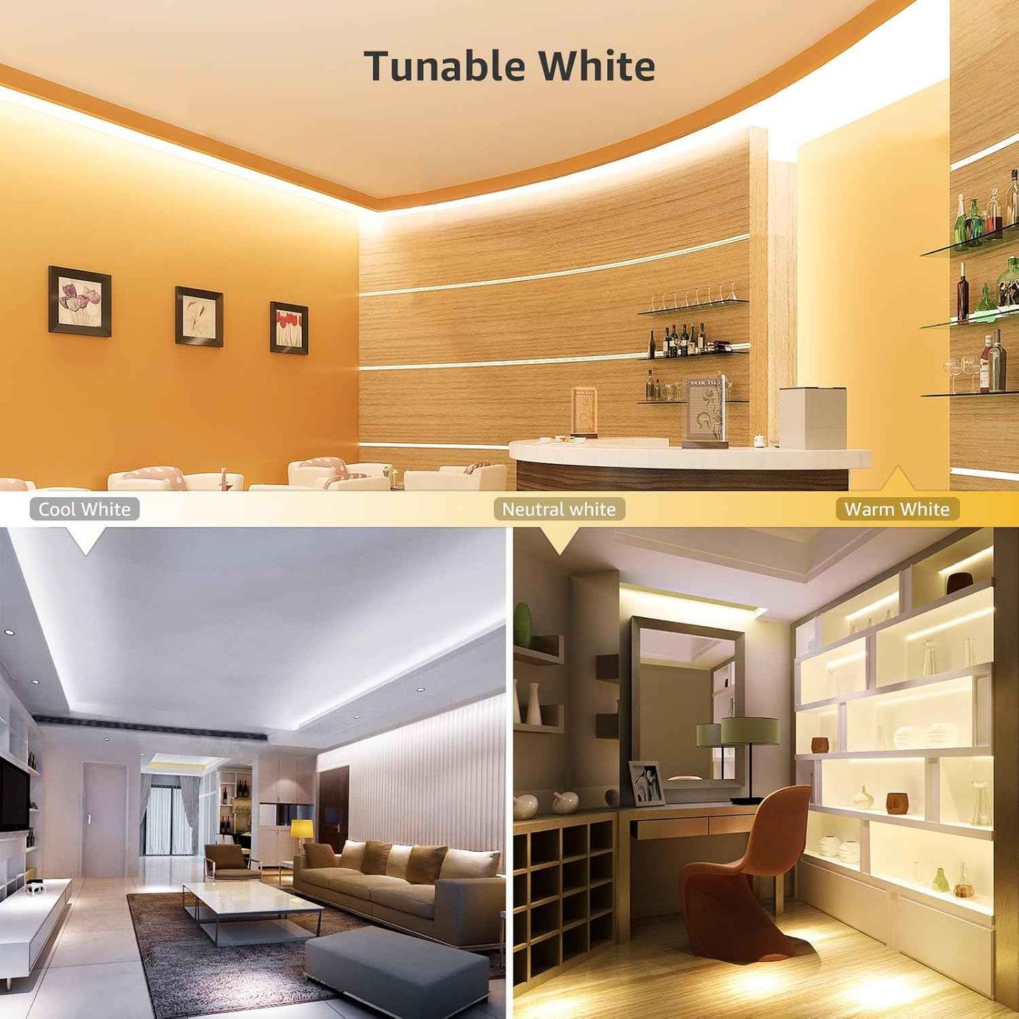 Lepro LED Tunable White Strip Light – Cozy Bedroom Accent Lighting, 16.4ft Dimmable Tape for Living Room Ambiance