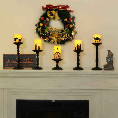 Homemory Nativity Scene Pillar Candles - Living Room Mantel Centerpiece Decor for Cozy Christmas Aesthetic, 5 Flameless LED Set