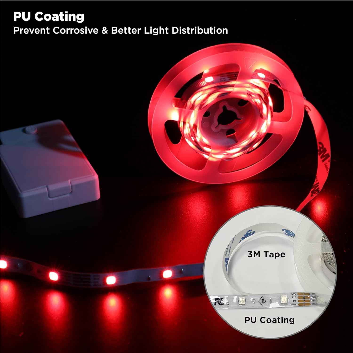 GlowGlide Battery LED Strip Lights – Clean Cordless Accent Lighting for Minimalist Bedroom and Studio