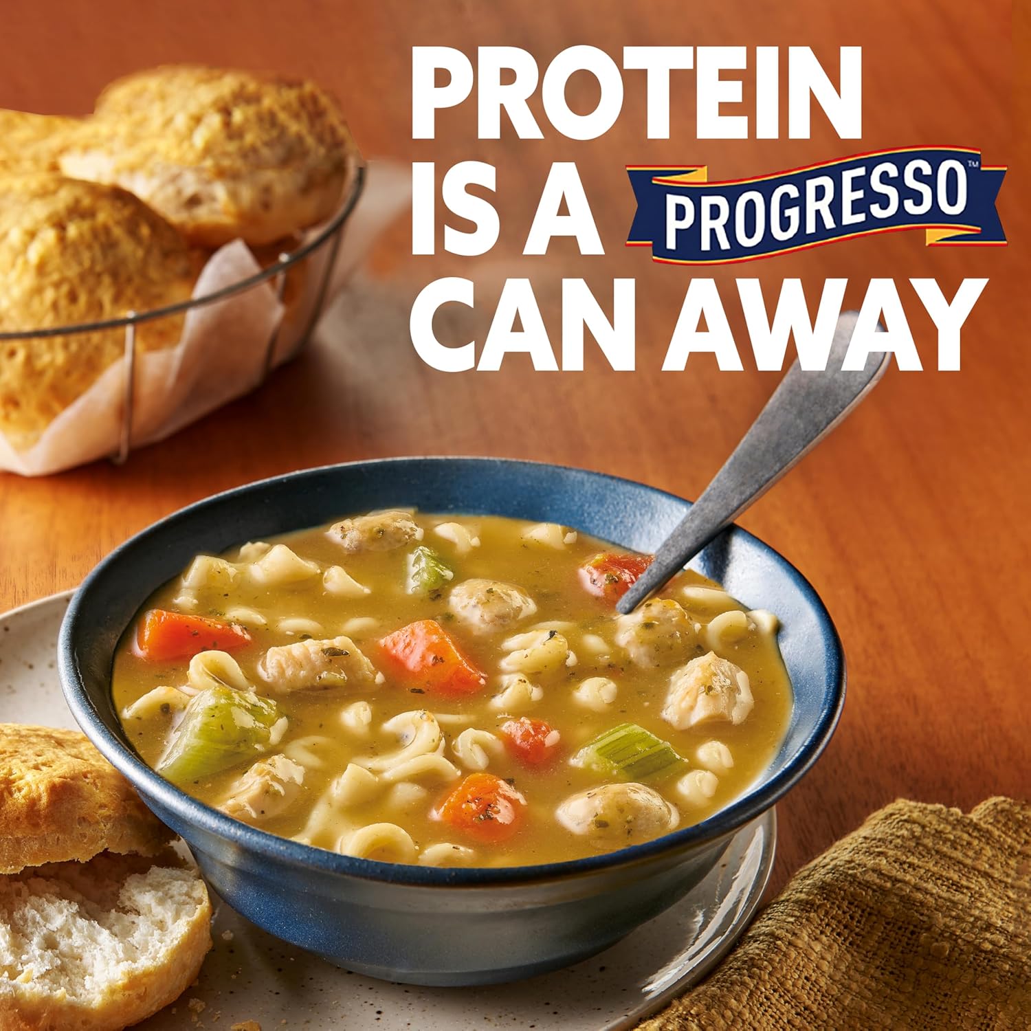 Progresso Protein Mediterranean-Style Meatball and Chicken Soup, Zero-Prep Desk Lunch for Busy Office Professionals, 18.5 oz Pull-Top Can