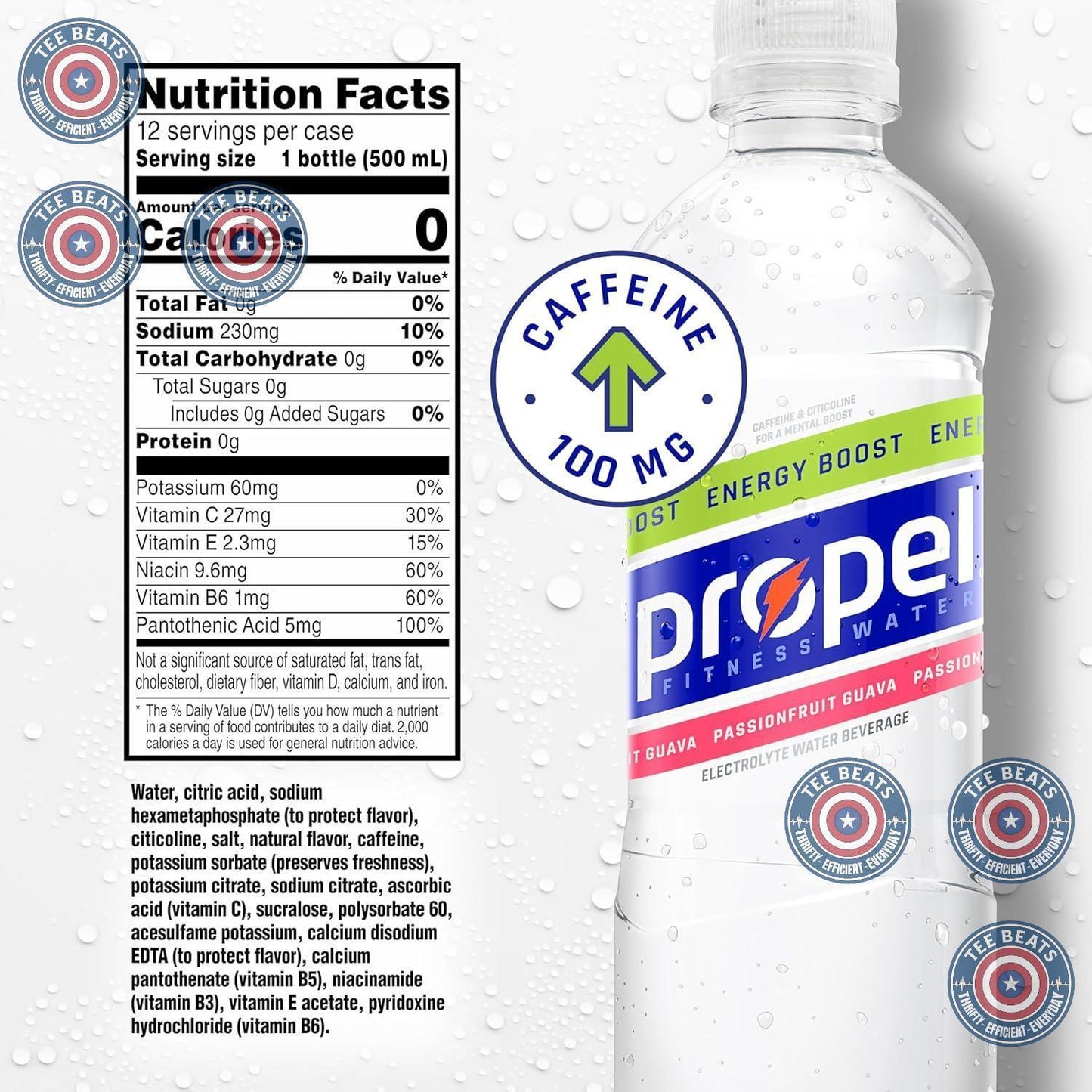 Propel Energy Boost Water – Focus Drink for Home Office and Long Work Sessions, 100mg Caffeine, 12 Pack of 16.9 fl oz