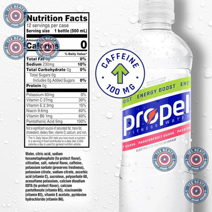 Propel Energy Boost Water – Focus Drink for Home Office and Long Work Sessions, 100mg Caffeine, 12 Pack of 16.9 fl oz