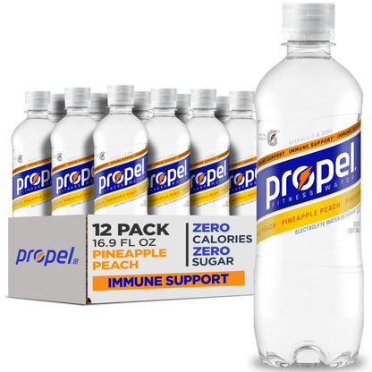Propel Immune Support Water – Portable Hydration for Camping, Hiking, and Trail Adventures, Pineapple Peach 12 Pack