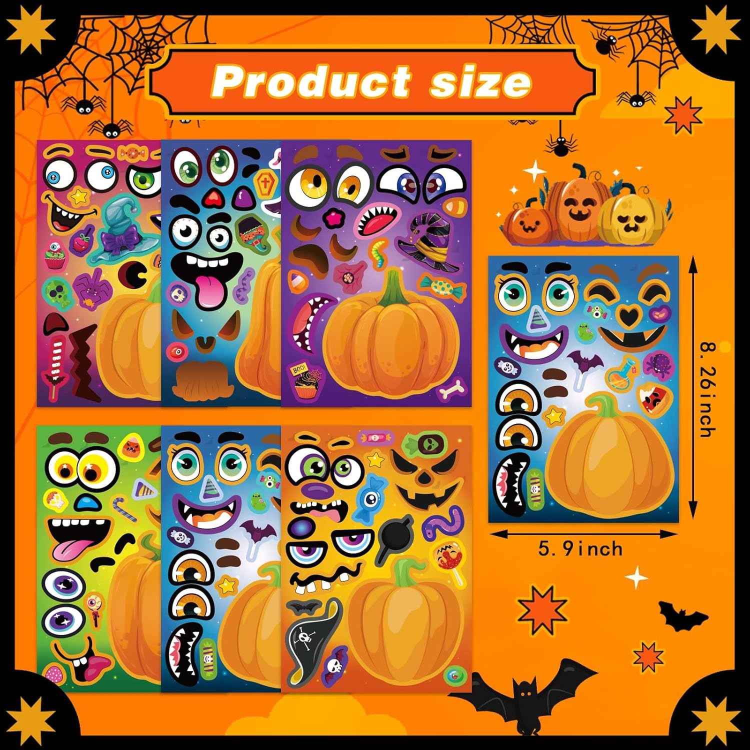 Pumpkin Decorating Stickers for Kids – 24 Sheets No-Carve Halloween Activity Safe for Toddlers and Preschoolers