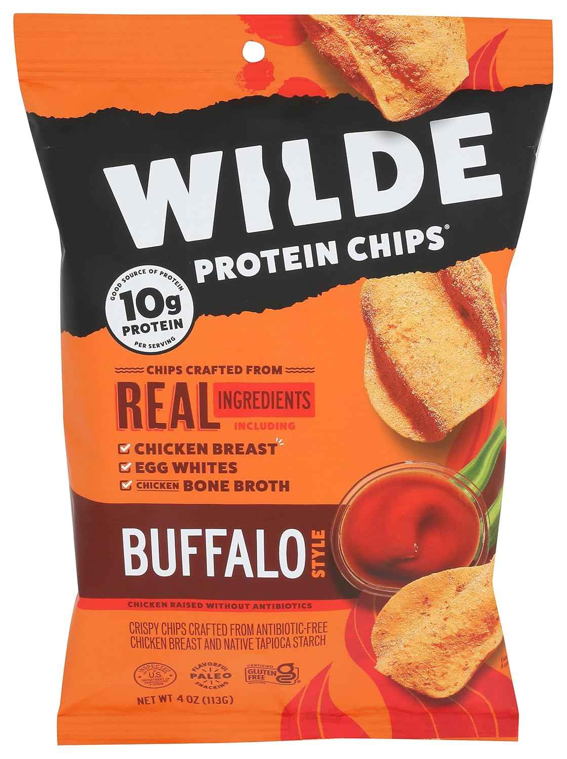 Wilde Snacks Chips Protein Buffalo 4oz – Durable Snack Bag for Hiking, Camping, and Trail Fuel