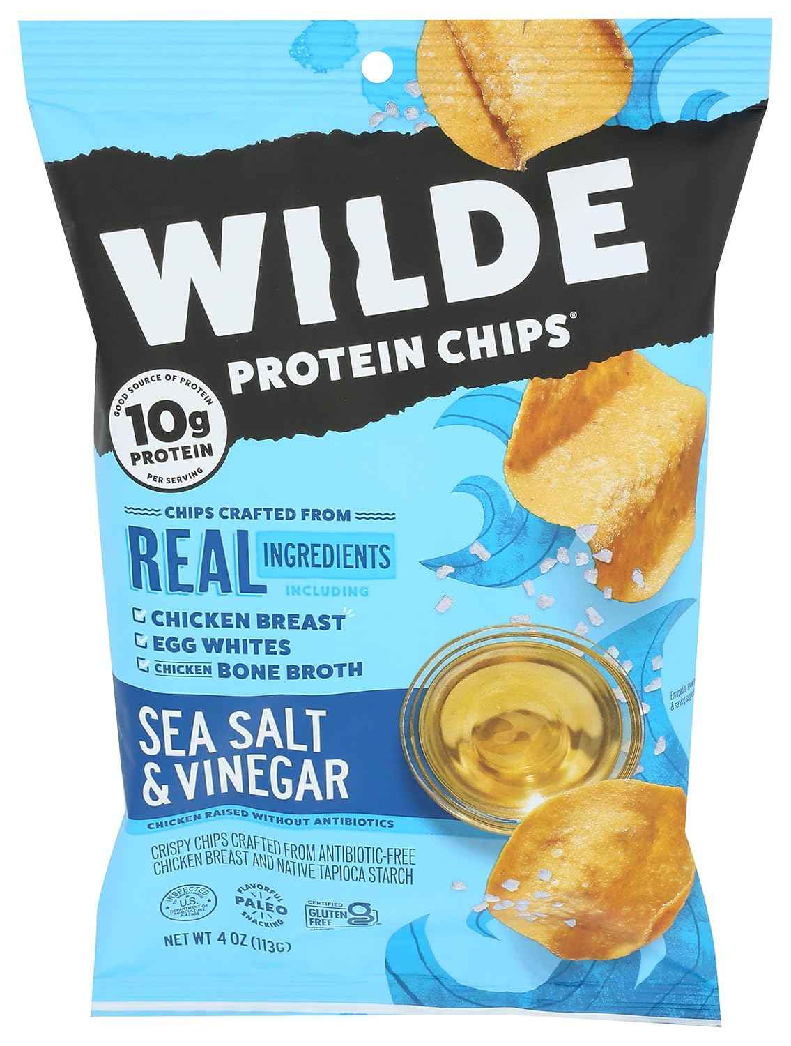 Wilde Protein Chips Sea Salt and Vinegar – Lightweight Snack for Hiking Trails and Camping Trips