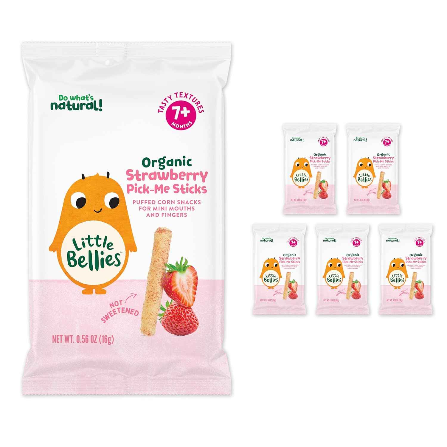 Little Bellies Organic Strawberry Pick-Me Sticks – Soft Baby Finger Food for 7+ Months, Self-Feeding Practice