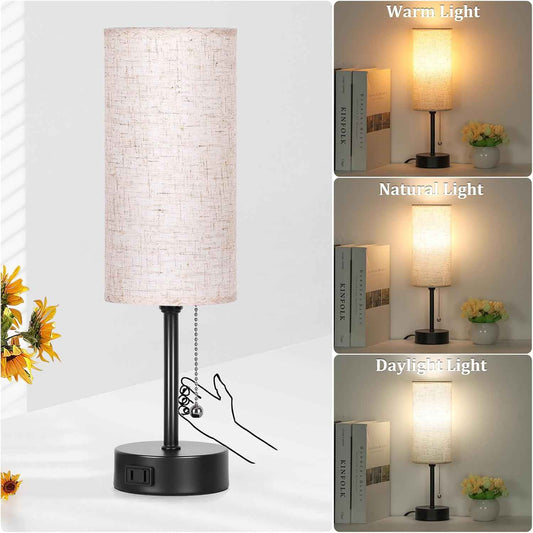 Focus Desk Lamp for Home Office, 3 Color Temperature Task Light with Pull Chain and AC Outlet for Chargers