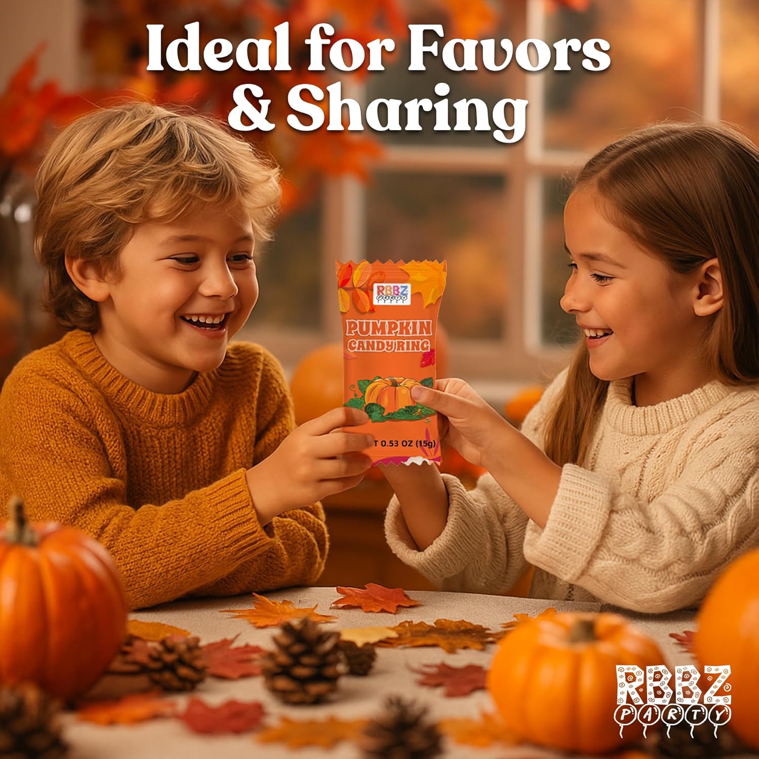 Pumpkin Candy 3D Ring Pops – Fall Themed Halloween Party Favor Gift for Kids and Teens