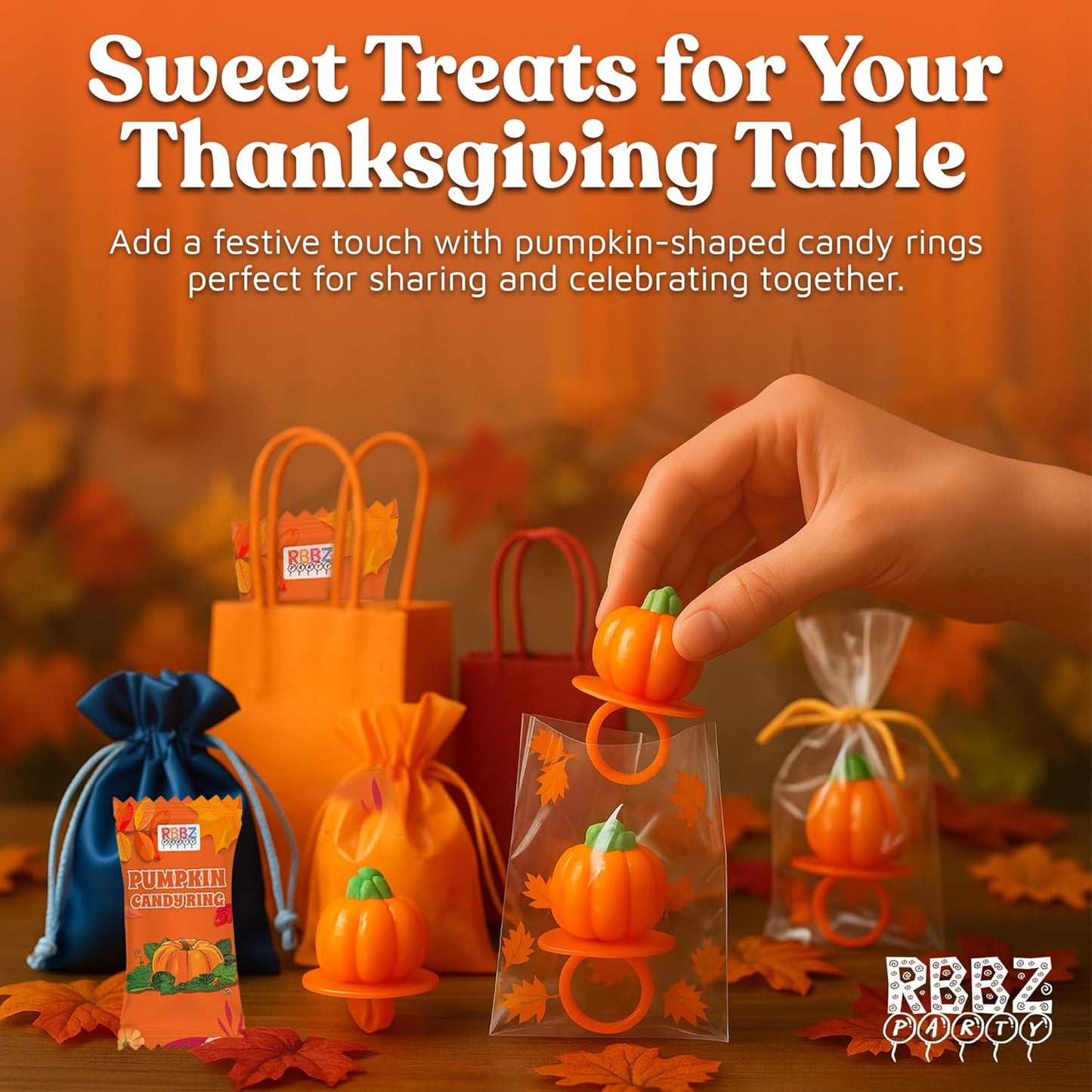 Pumpkin Candy 3D Ring Pops – Fall Themed Halloween Party Favor Gift for Kids and Teens