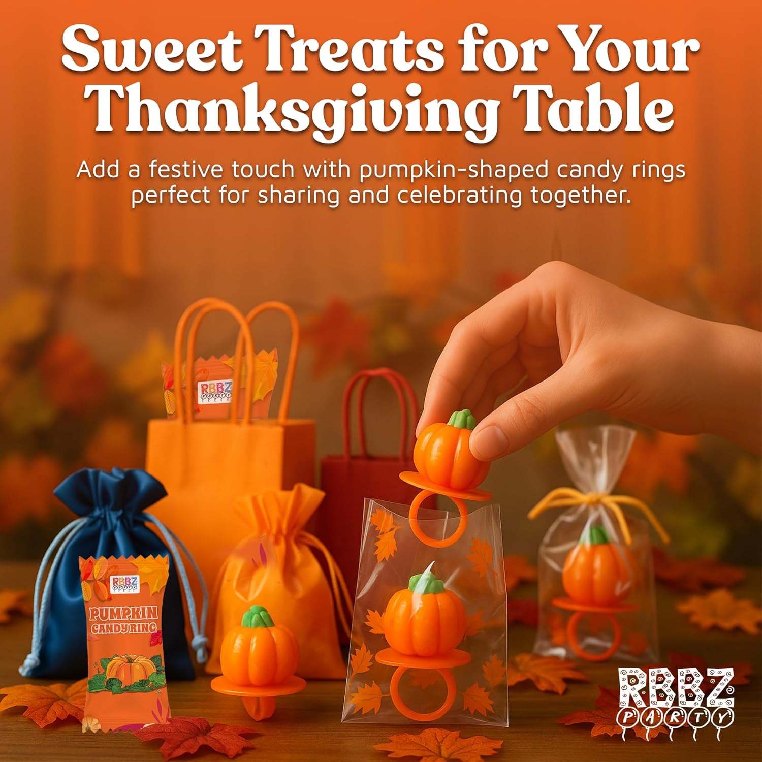 Pumpkin Candy 3D Ring Pops – Fall Themed Halloween Party Favor Gift for Kids and Teens