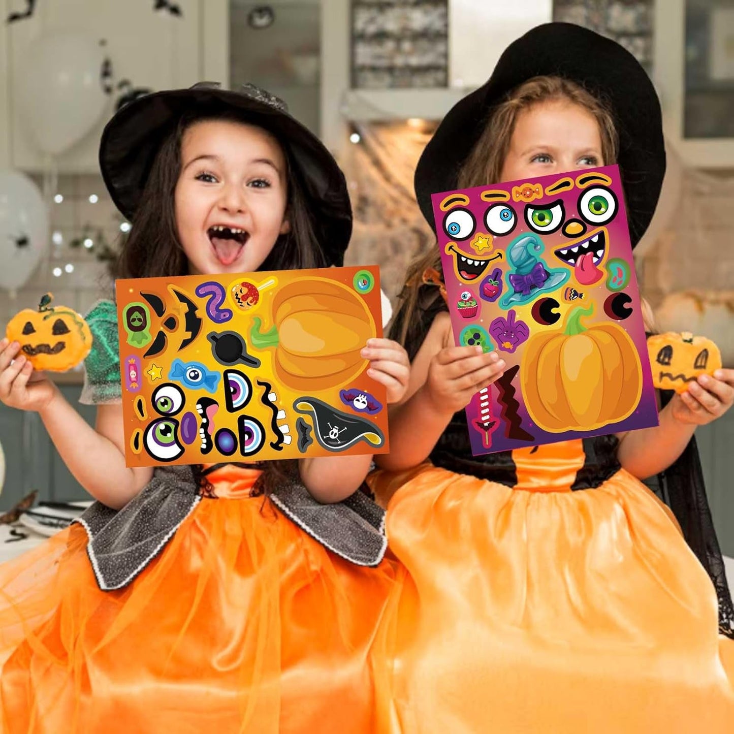 Pumpkin Decorating Stickers for Kids – 24 Sheets No-Carve Halloween Activity Safe for Toddlers and Preschoolers