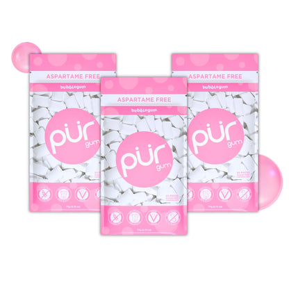 PUR Gum | Aspartame Free Chewing Gum | 100% Xylitol | Natural Bubblegum Flavored Gum, 55 Pieces (Pack of 3)