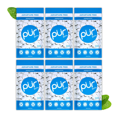 PUR Gum | Aspartame Free Chewing Gum | 100% Xylitol | Natural Peppermint Flavored Gum, 55 Pieces (Pack of 6)